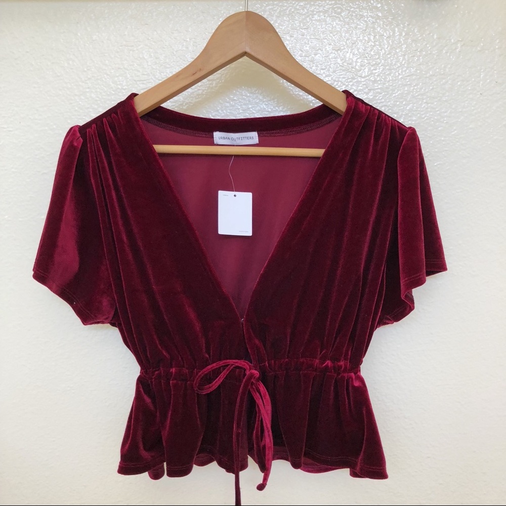 Urban Outfitters Goldie Velvet Crop Tie-Front Top